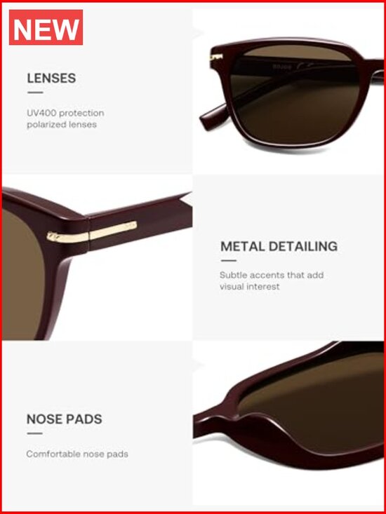 Retro Square Polarized Sunglasses UV400 Protection Lightweight Frame